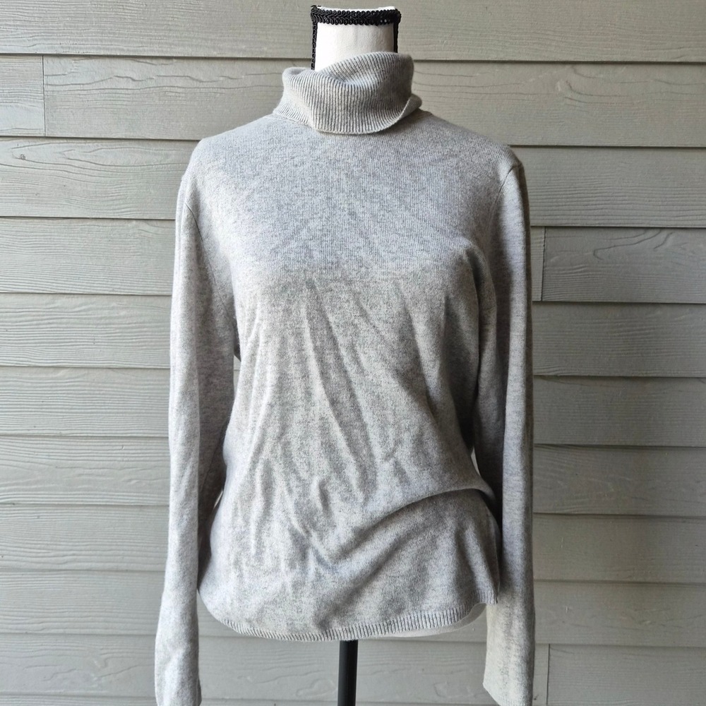 Charter Club Cashmere Turtleneck Sweater Womens XL Quiet Luxury Minimalist Grey